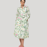 Forest Garden Cream & Vine Print Shirt‑Dress